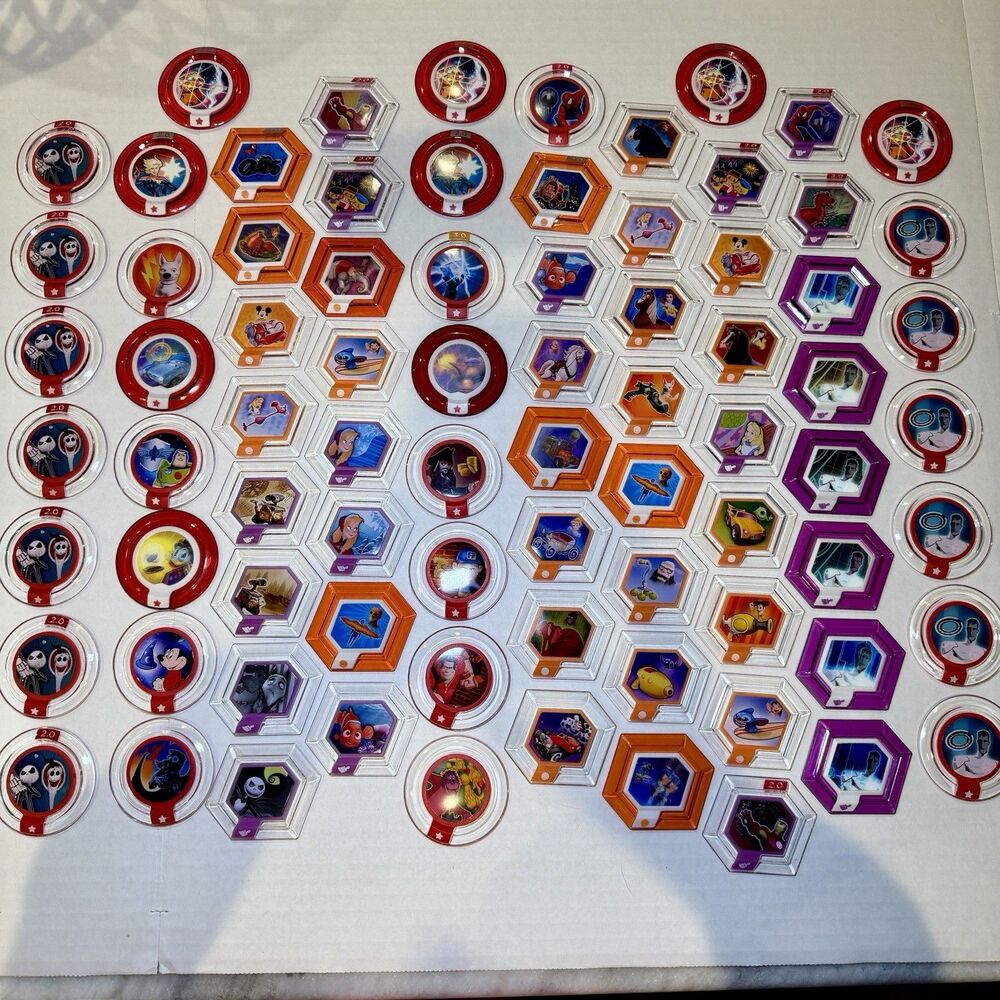 Disney Infinity HUGE Power Disc Lot Of 79 Tron Marvel Mixed Lot Some Rare!